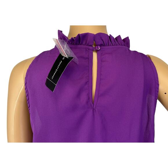2/$30 NWT Ashley Stewart Smocked Neck Top Purple Magic 0X Plus Size 10/12 - Picture 8 of 13